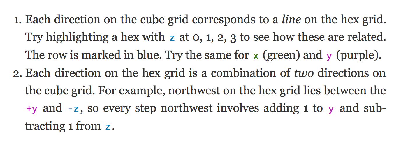 The colors represent the same concepts in the code