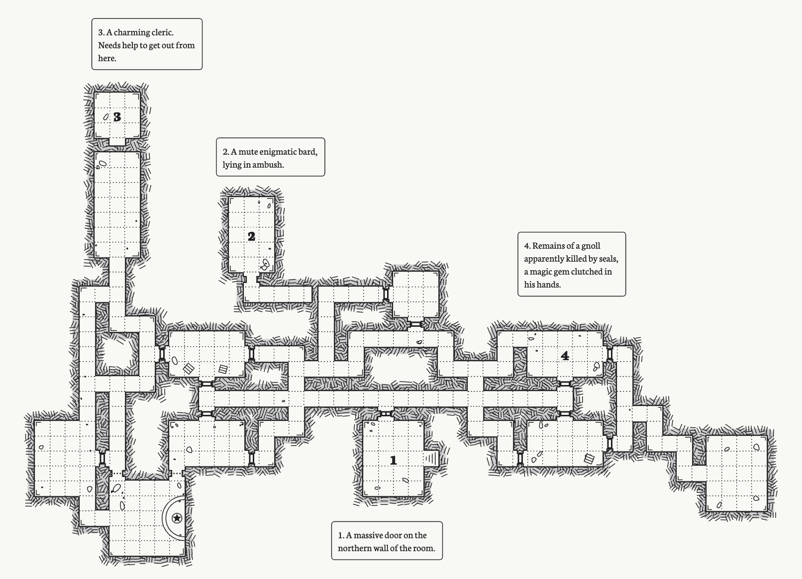 Dungeon map with annotations