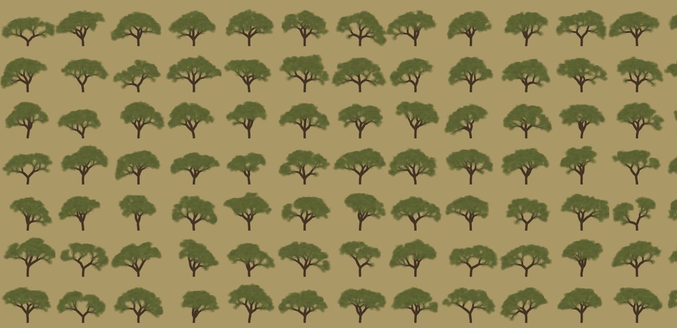 Set of procedurally generated trees