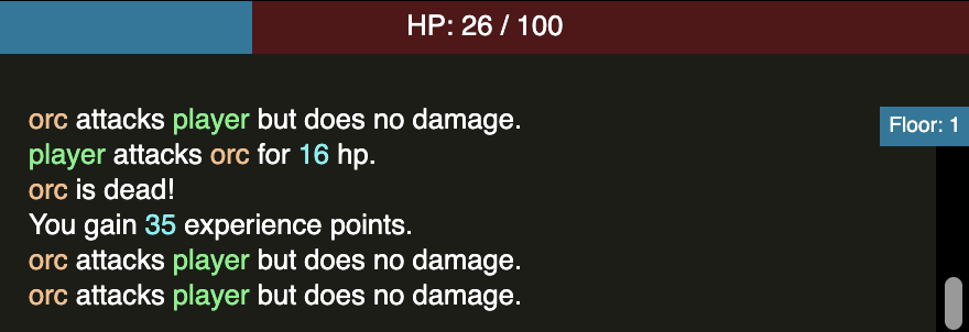 Screenshot of the message log